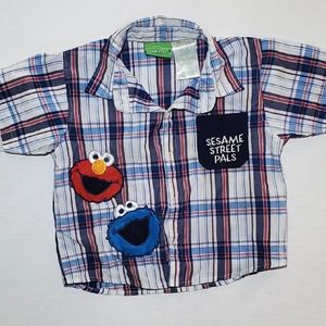 Sesame Street Pals Boy's Vintage Button-Up Plaid Shirt 18M Elmo Cookie Monster